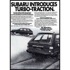 1984 Subaru Turbo 4wd Station Wagon Vintage Print Ad Rain Storm Import Wall Art